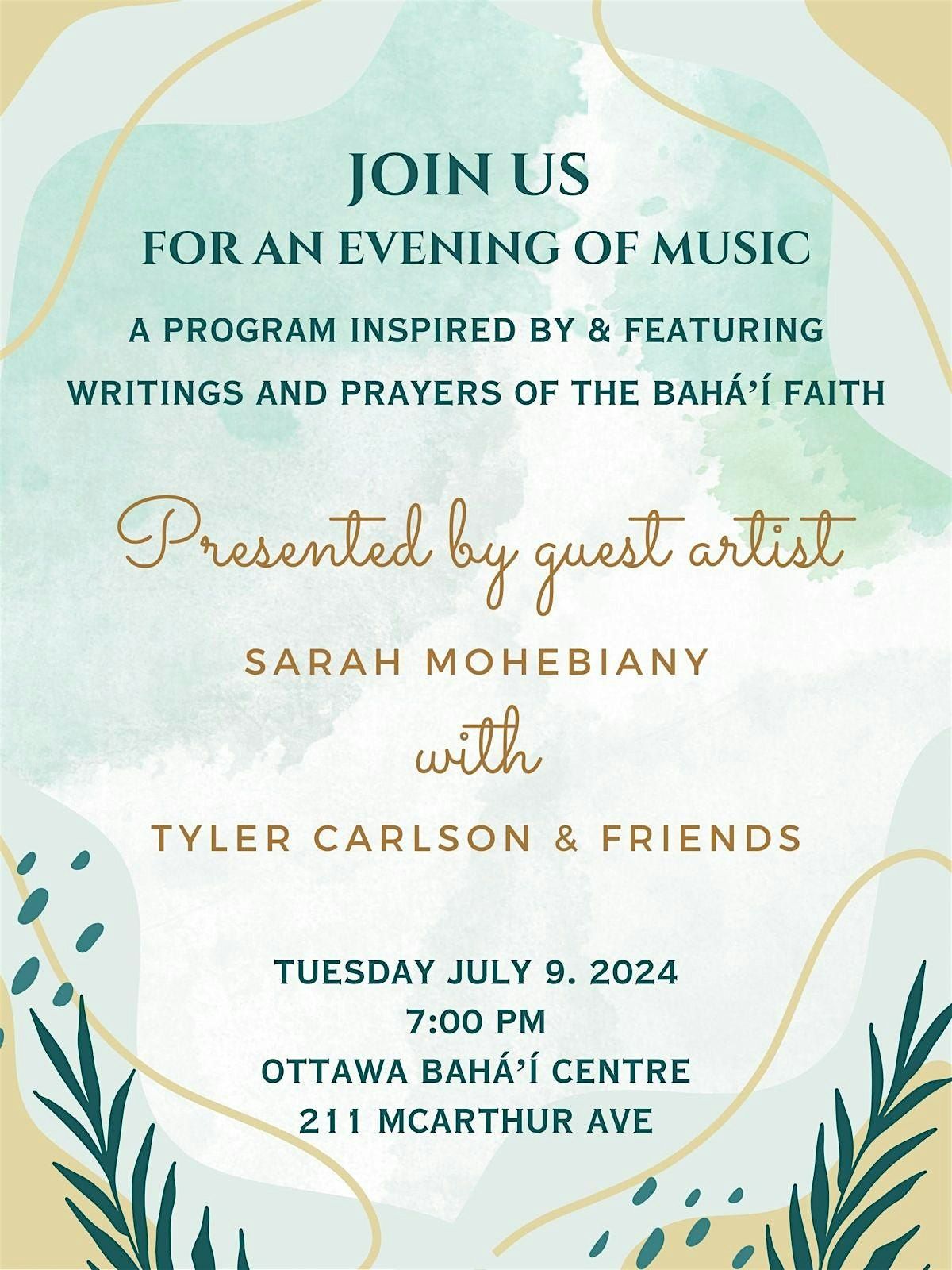 Evening of music inspired by the Bah\u00e1'\u00ed Faith