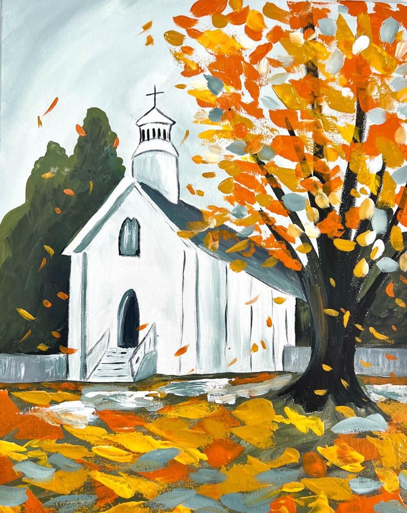 Instructed Canvas- "Autumn Church"