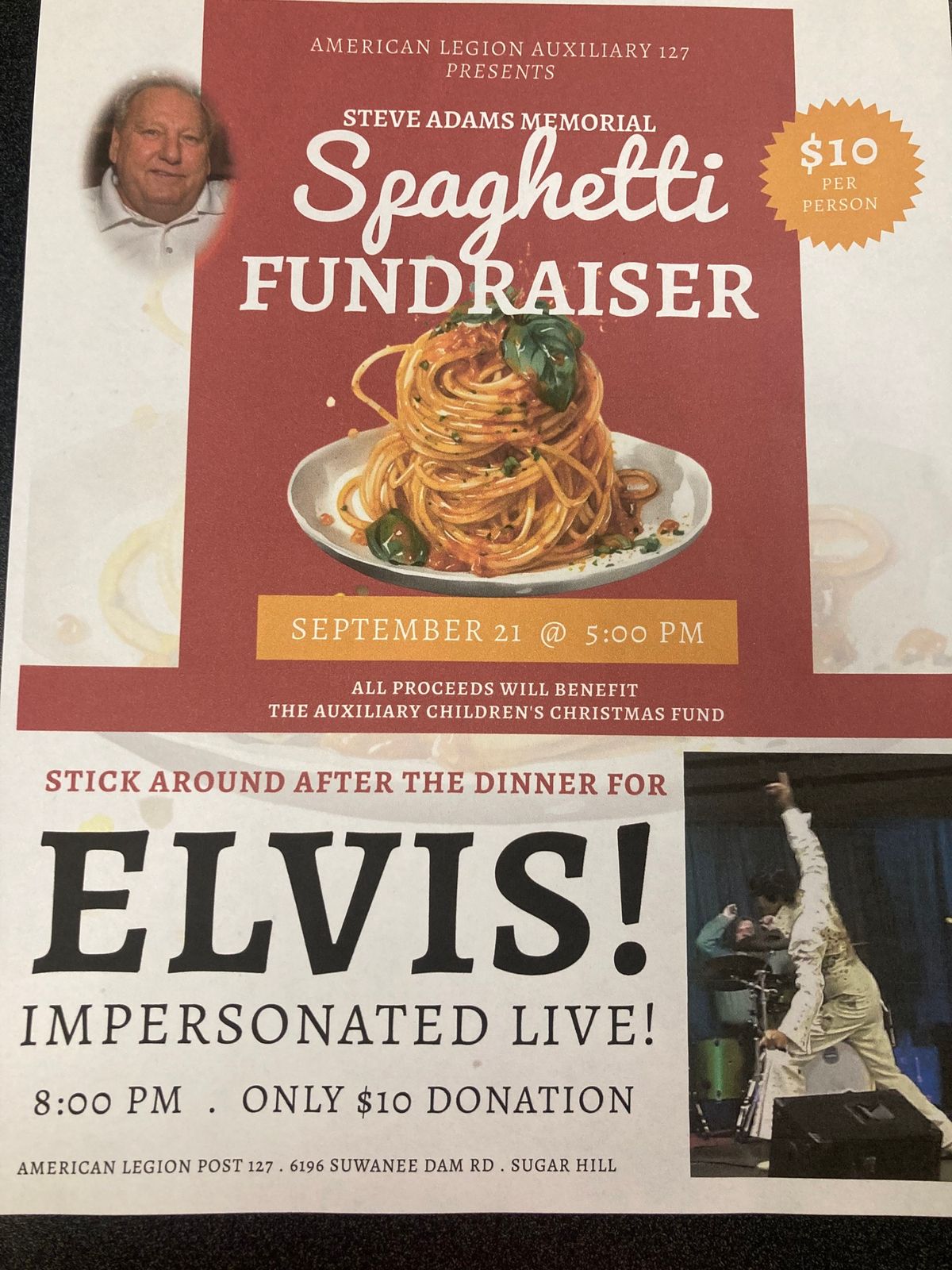 Steve Adams Memorial Spaghetti Fundraiser 