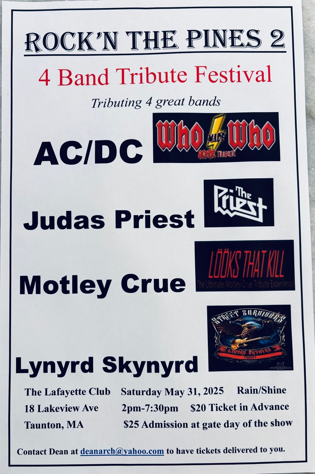 ROCK\u2019N THE PINES 2 with 4 Tribute Bands