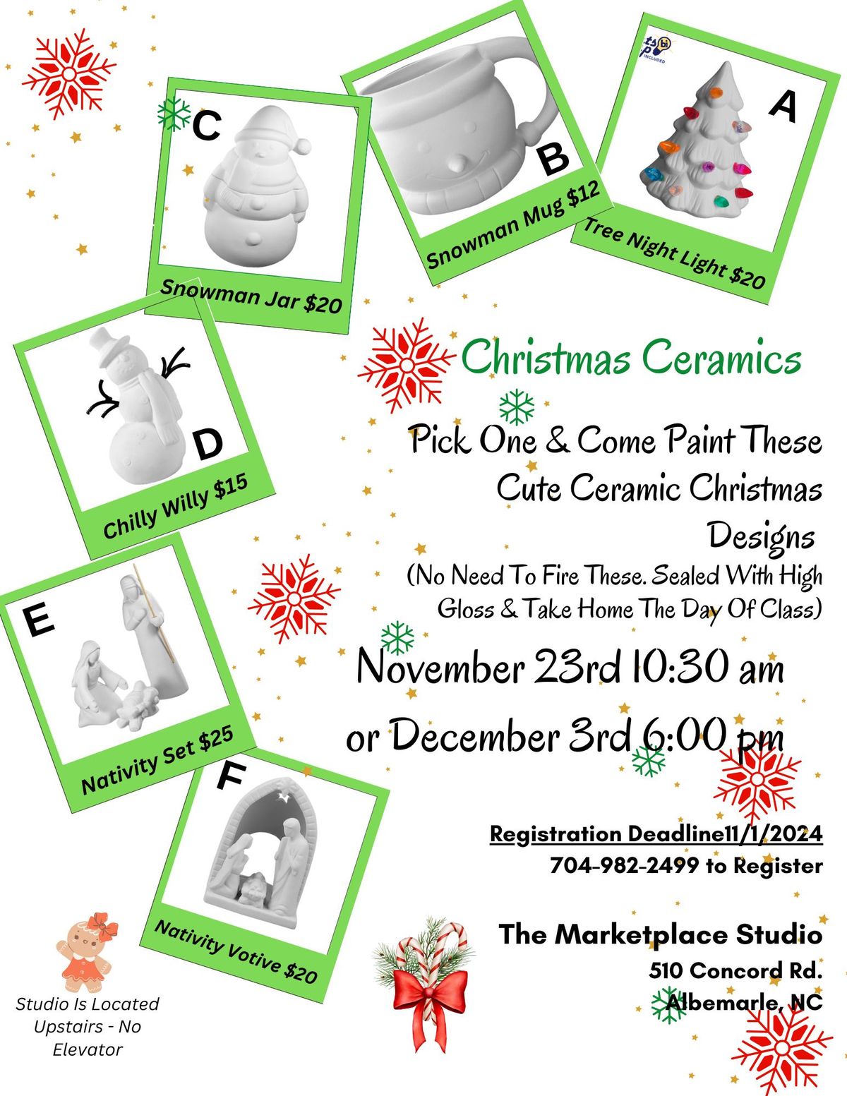 Christmas Ceramics Nativity & Snowman Workshop