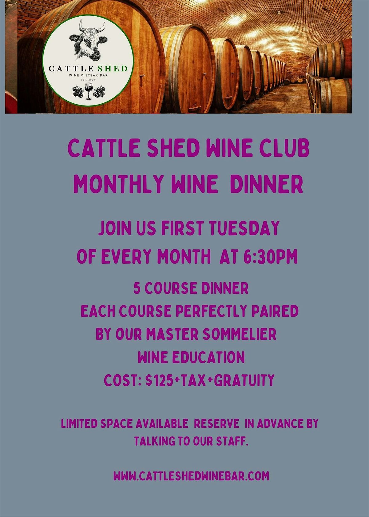 WINE CLUB DINNER AT CATTLE SHED WINE & STEAK BAR