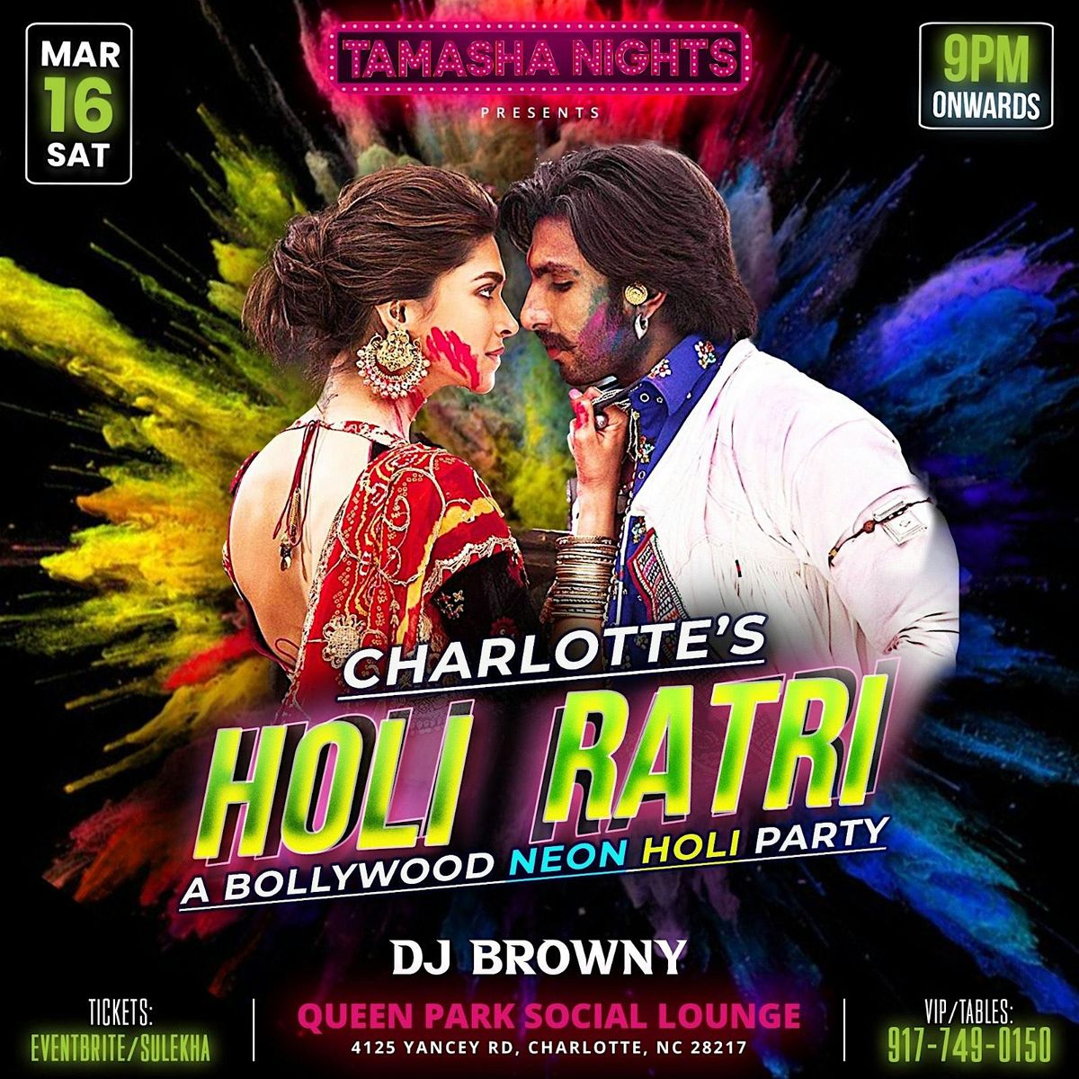 CHARLOTTE BOLLYWOOD NEON HOLI WITH DJ BROWNY