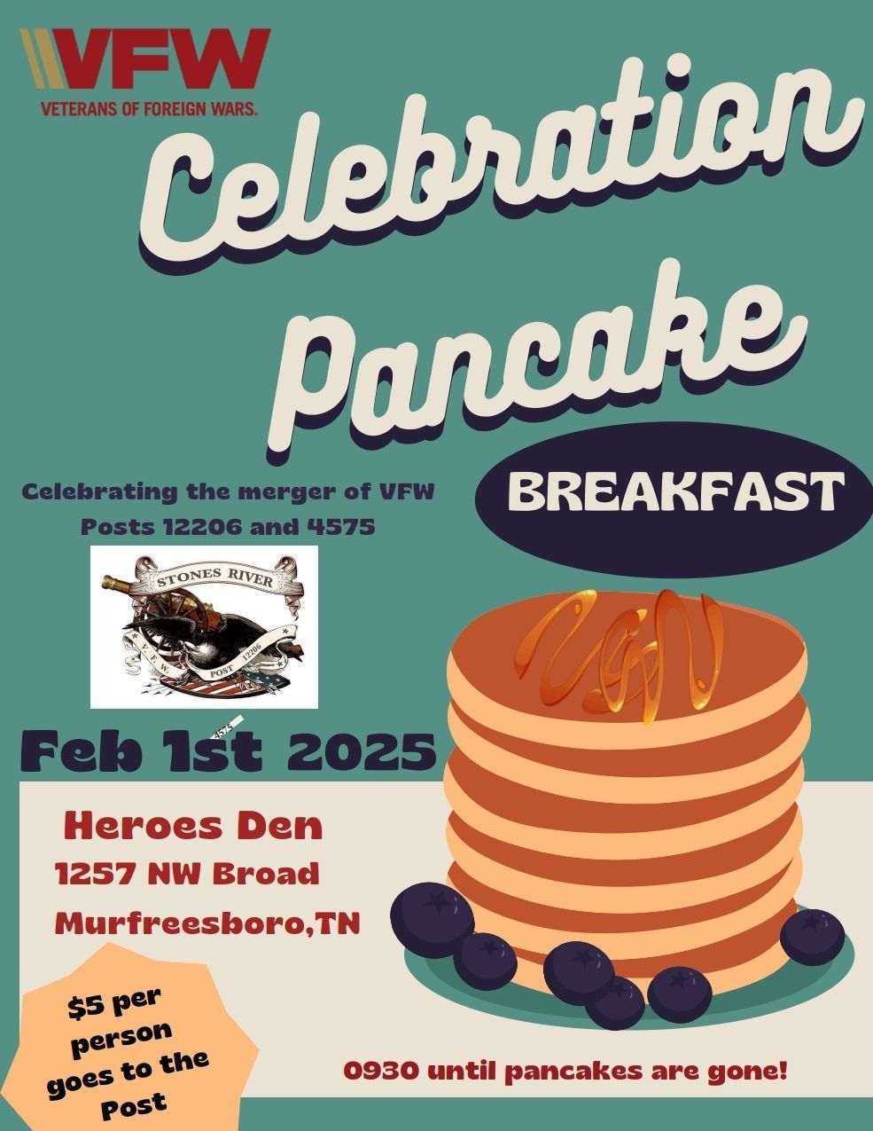 VFW Post 4575 and 12206 Merger Celebration Pancake Breakfast