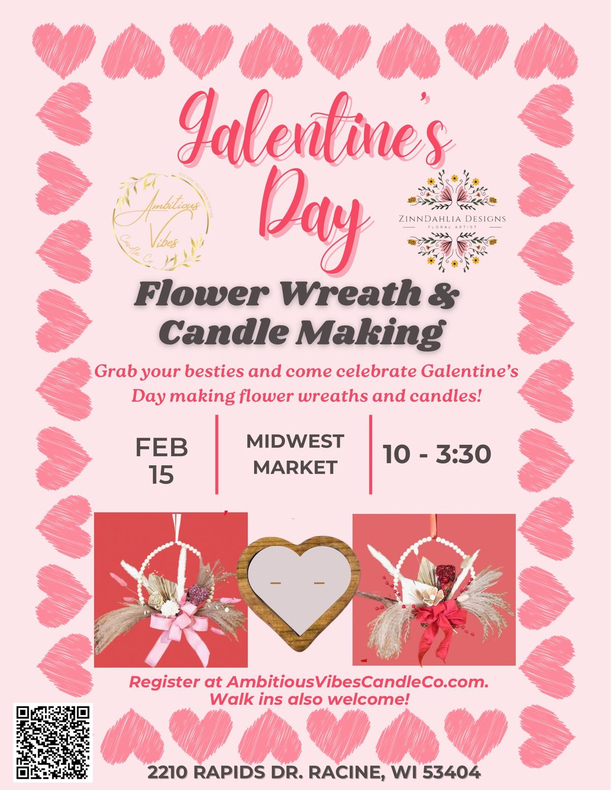 Galentine\u2019s Day Flower Wreath & Candle Making