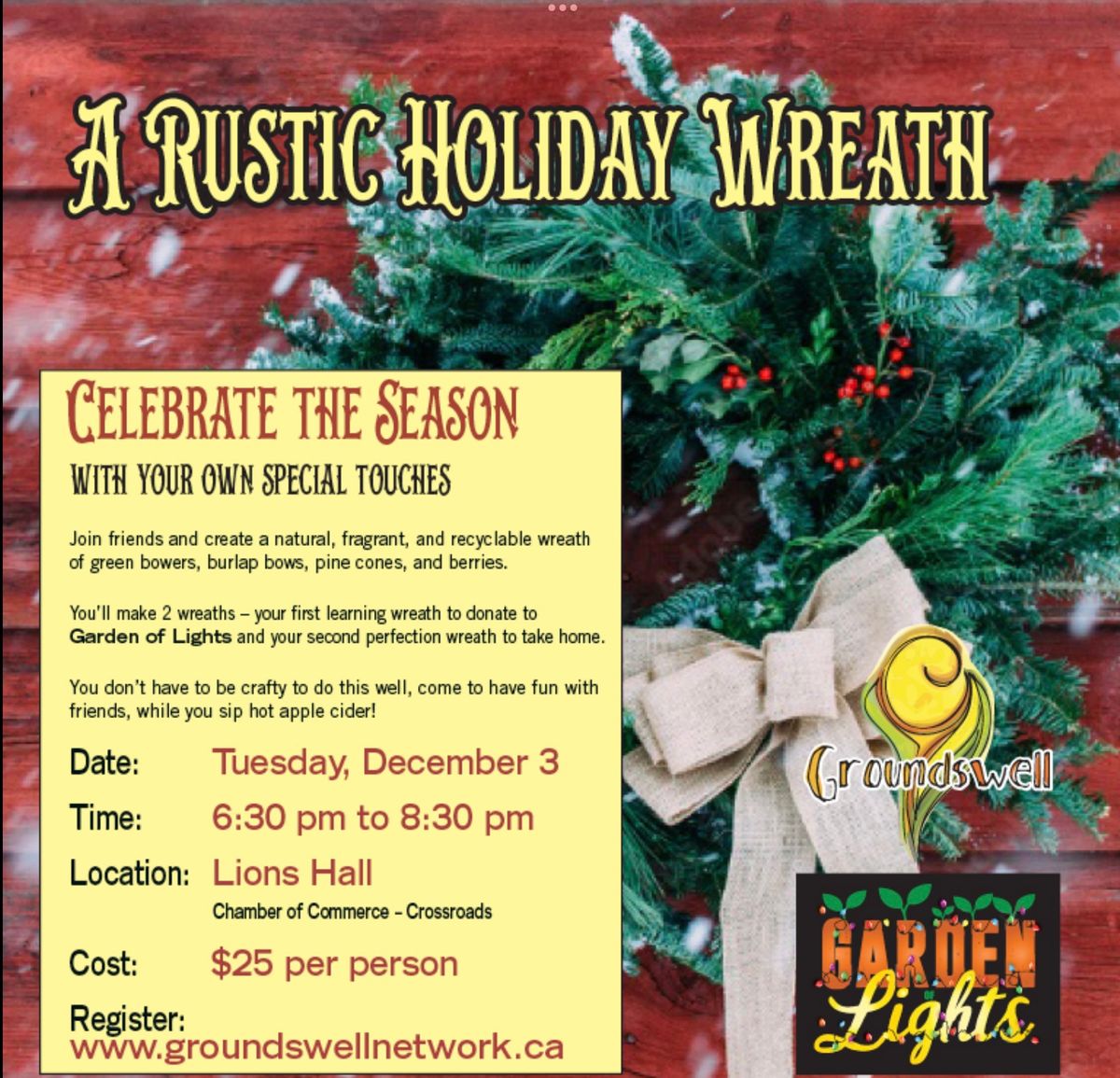 Rustic Holiday Wreath workshop