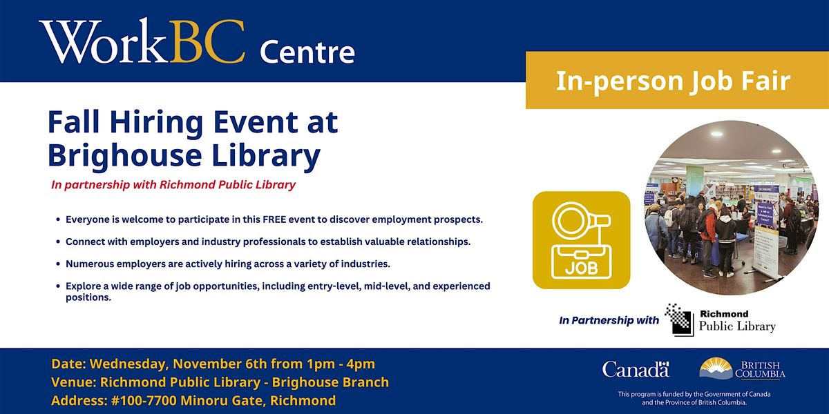 Fall Hiring Event at Brighouse Library 2024 | November 06 from 1pm-4pm