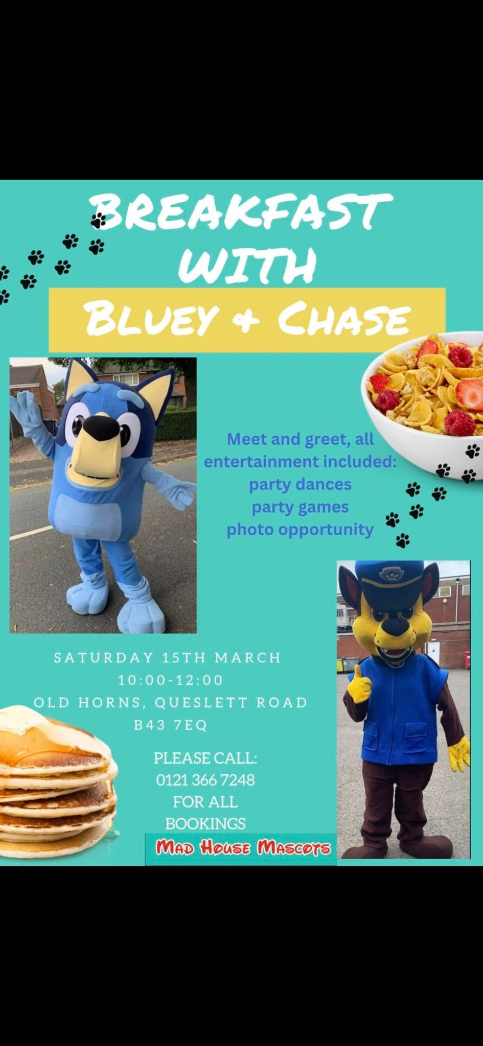 Breakfast with Bluey & Chase from Pawpatrol \u00a38.99