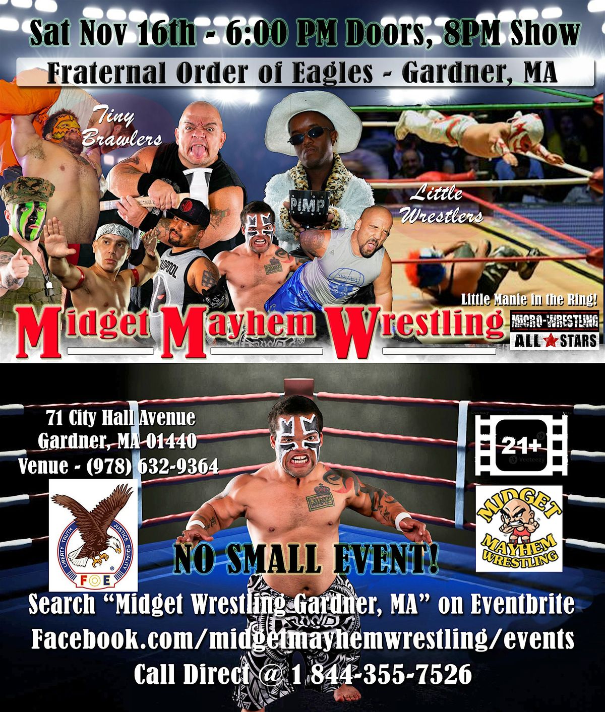 Midget Mayhem Wrestling Rips Through the Ring! Gardner MA (all-ages)