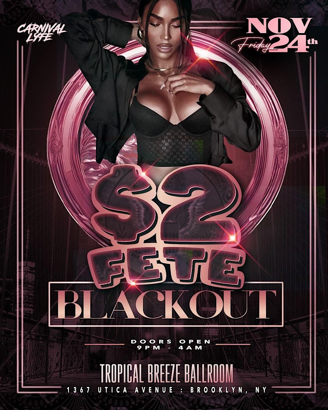 $2 FETE   -  ALL BLACK  with a splash of PINK