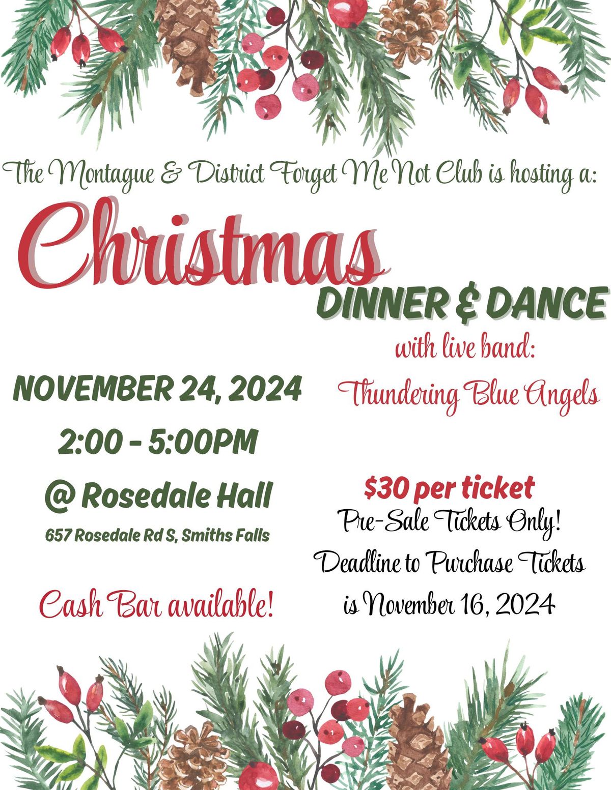 Christmas Dinner & Dance - Presented by the Montague Forget-Me-Not Club