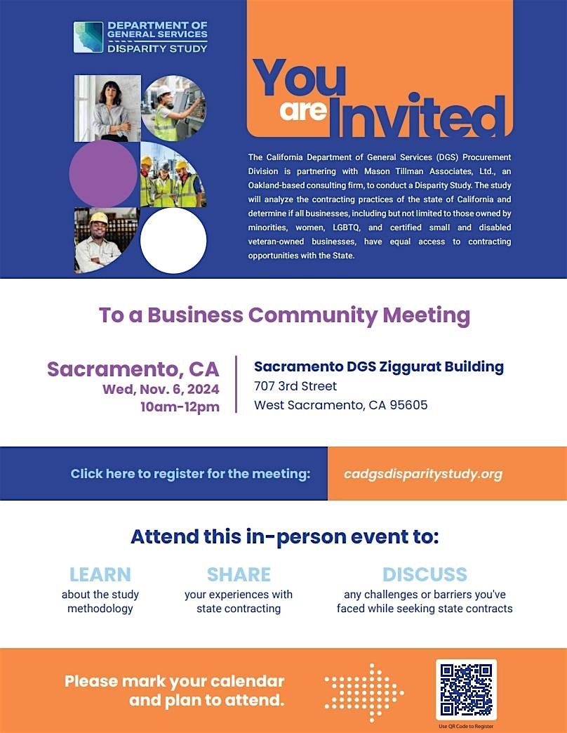 Attend! DGS Business Community Meeting in Sacramento, Nov 6th, 10am-Noon