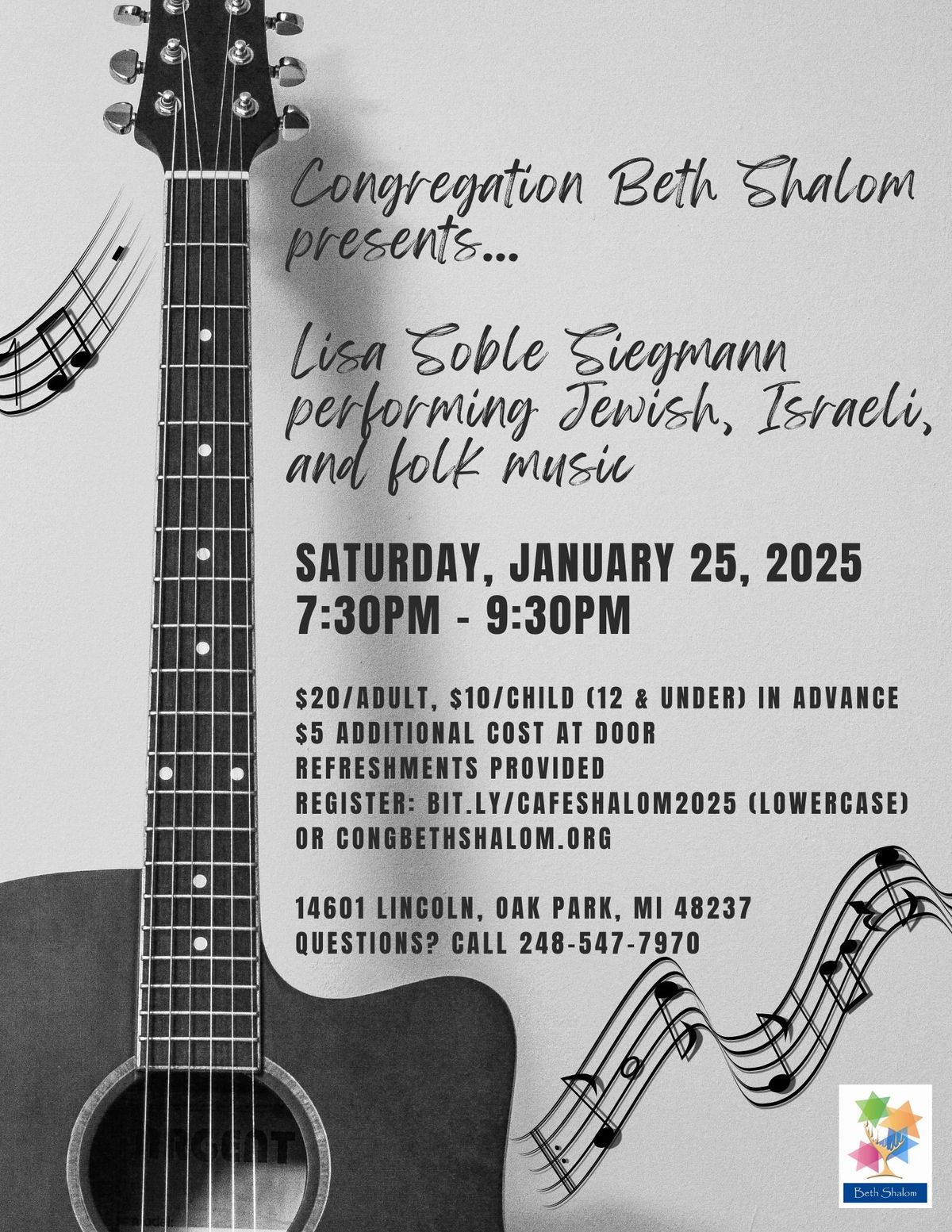 Cafe Shalom featuring Lisa Soble Siegmann, Jewish and Folk Music Performer