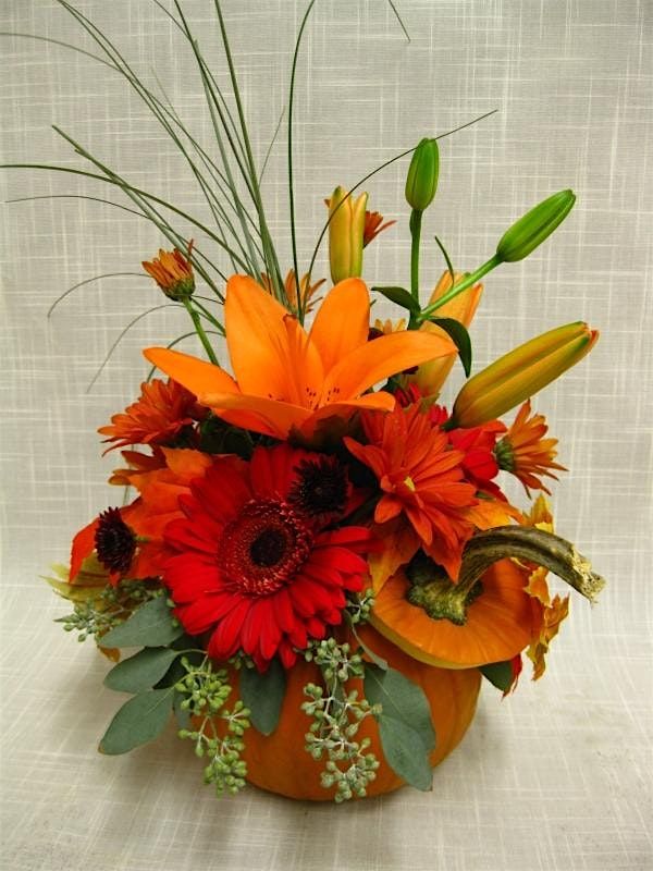 Autumnal Pumpkin Flower Arrangement Workshop with Cream & Browns Florist