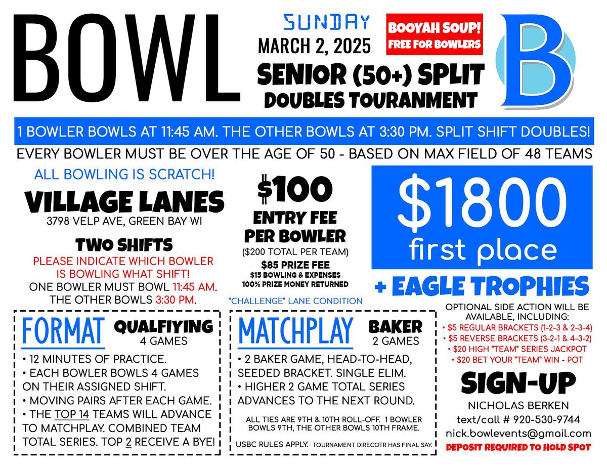 BOWL Senior (50+) Split Doubles \u2022 March 2 2025