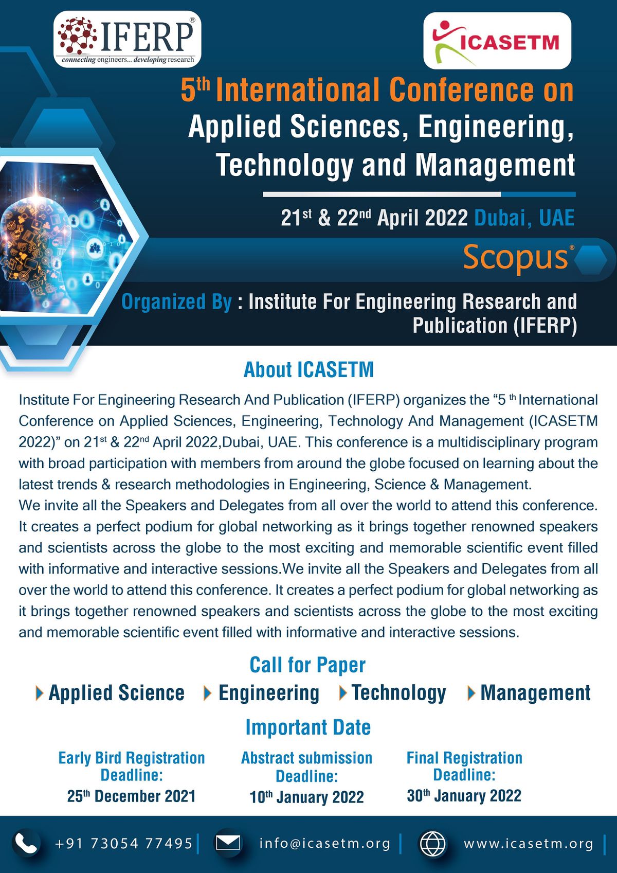 5 th International Conference on Applied Sciences, Engineering, Technology