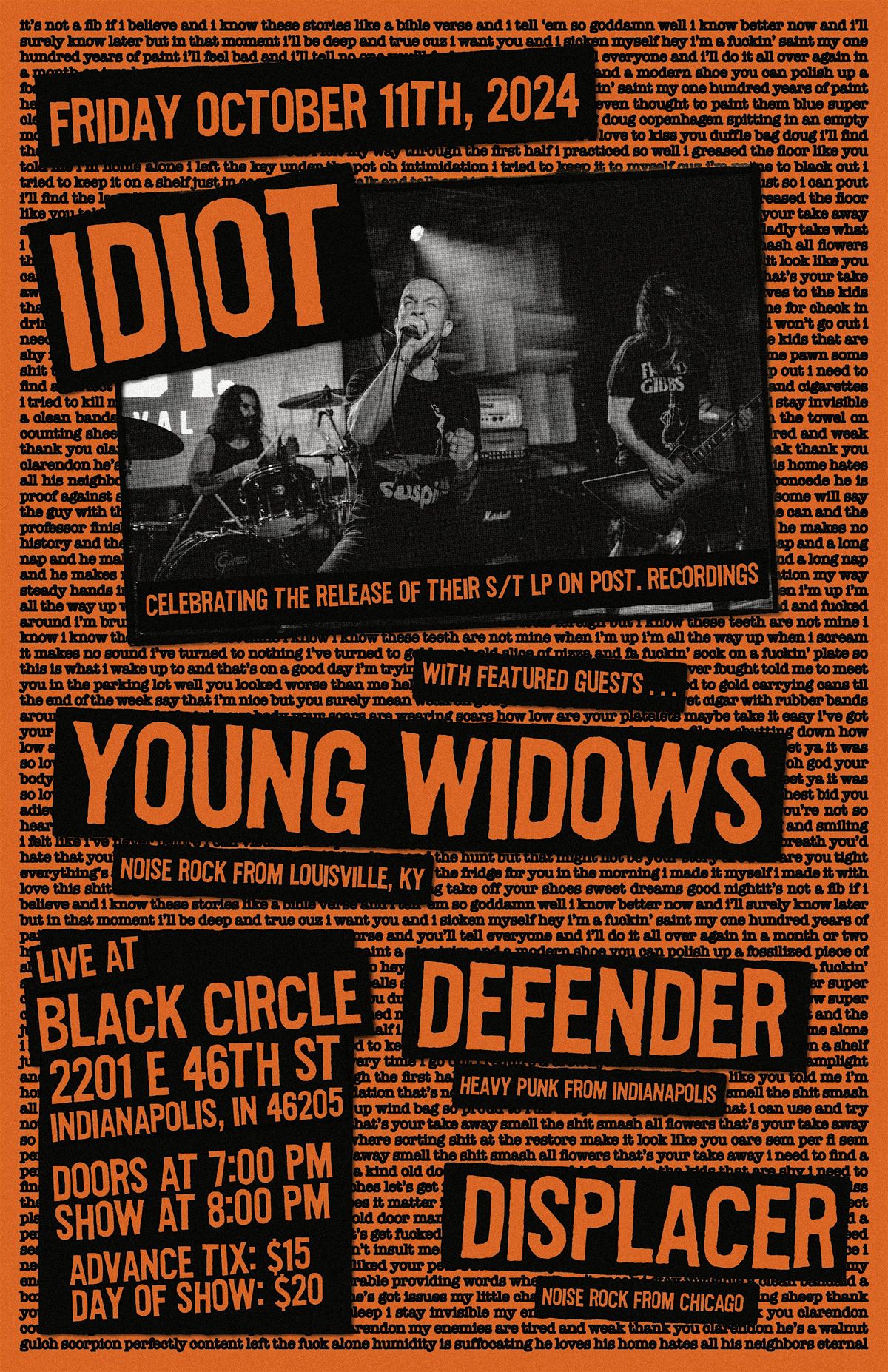 IDIOT Record Release Show w\/ Young Widows, Defender, Displacer