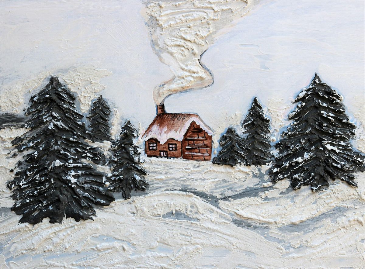 Winter Landscape 3D Textured Art Work with Mixed Media