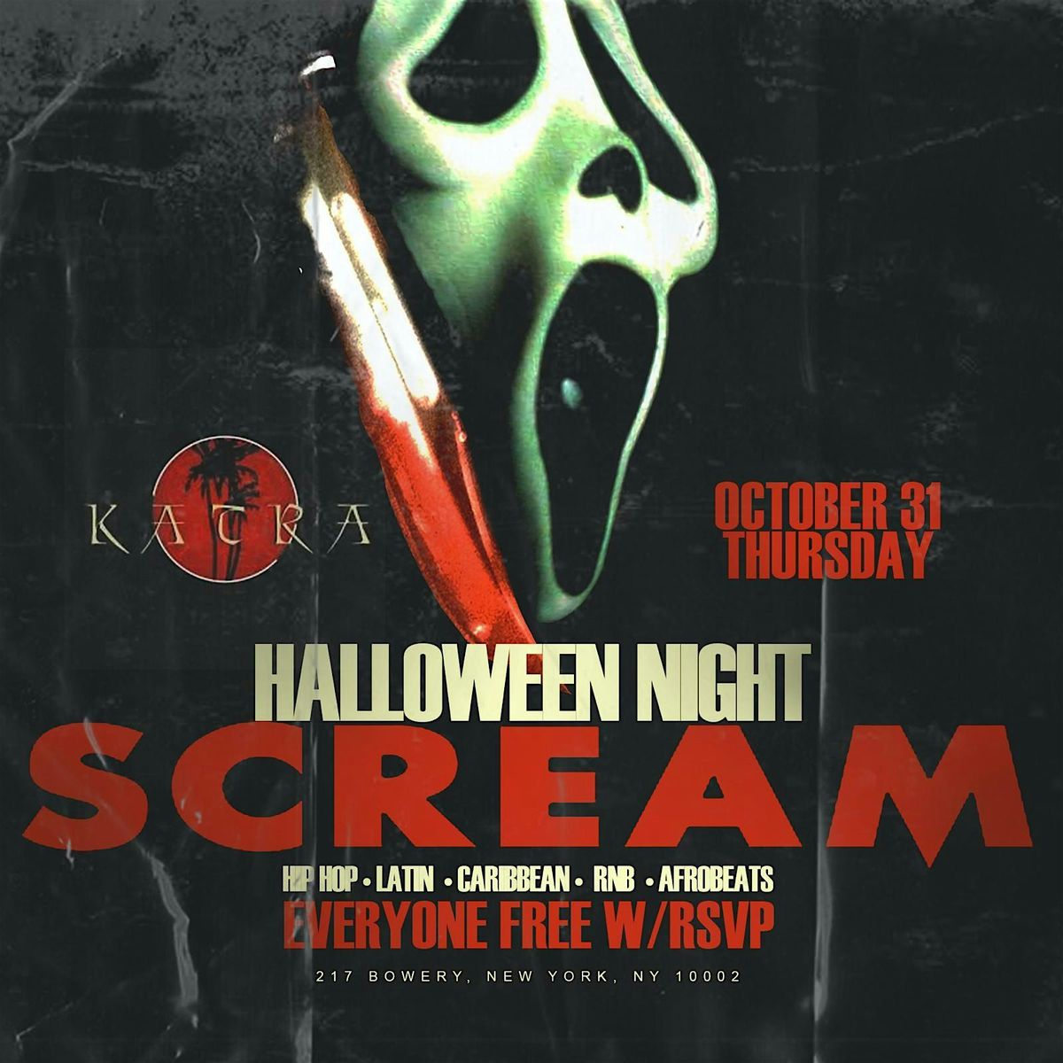 Scream Halloween Costume Party @  Katra: Everyone Free Entry with RSVP