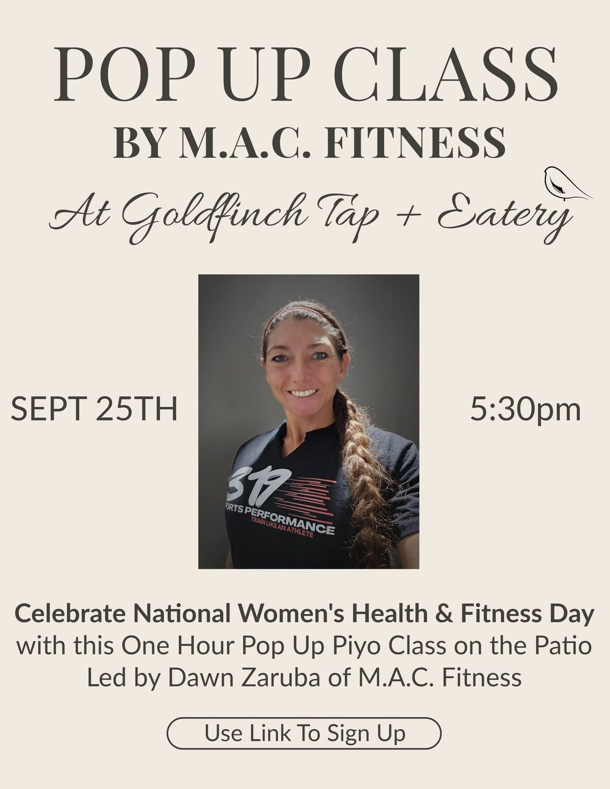 Pop Up Piyo Class at Goldfinch by M.A.C. Fitness for National Womens Health & Fitness Day