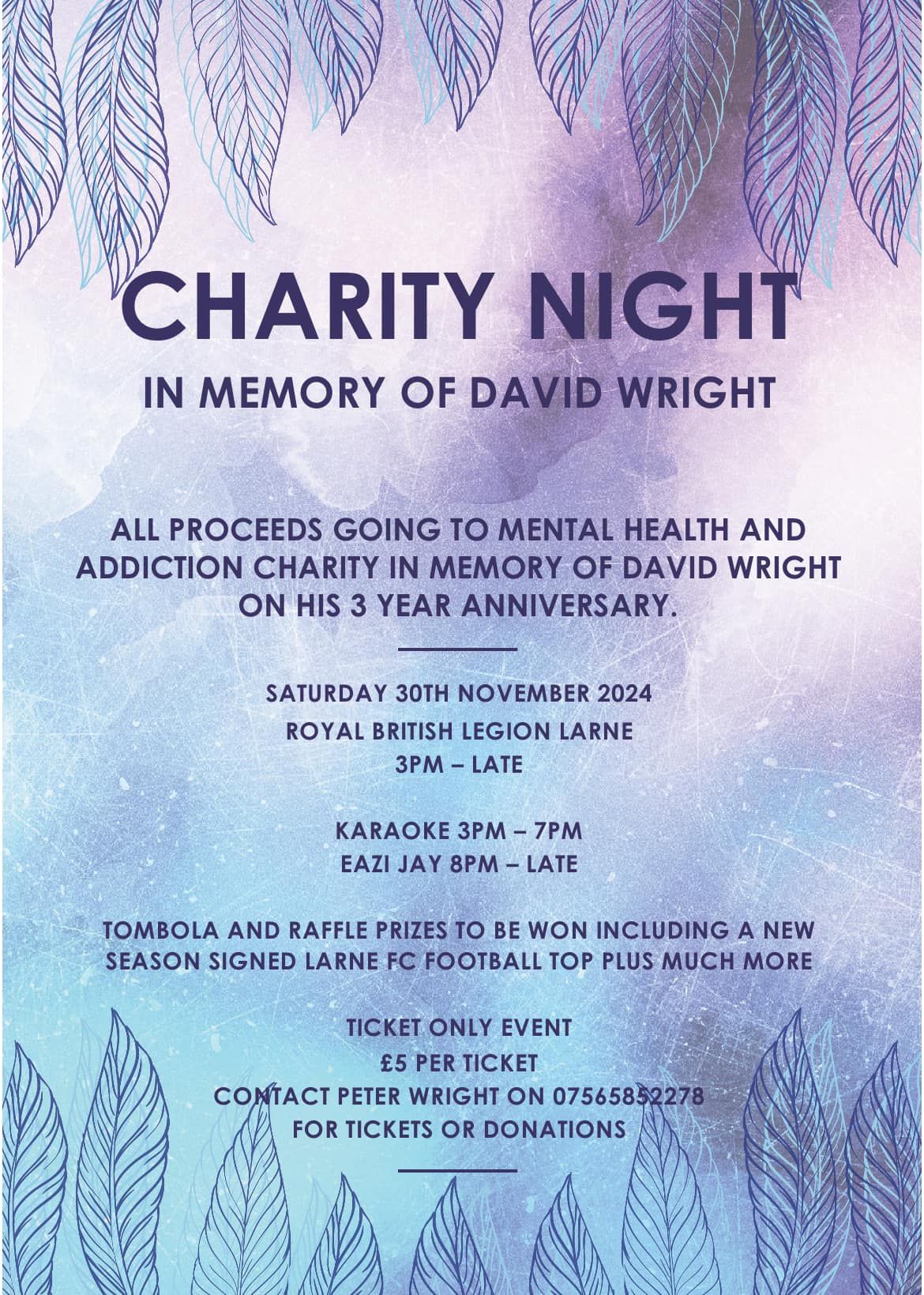 Charity Night for Mental Health and Addiction in memory of David Wright 