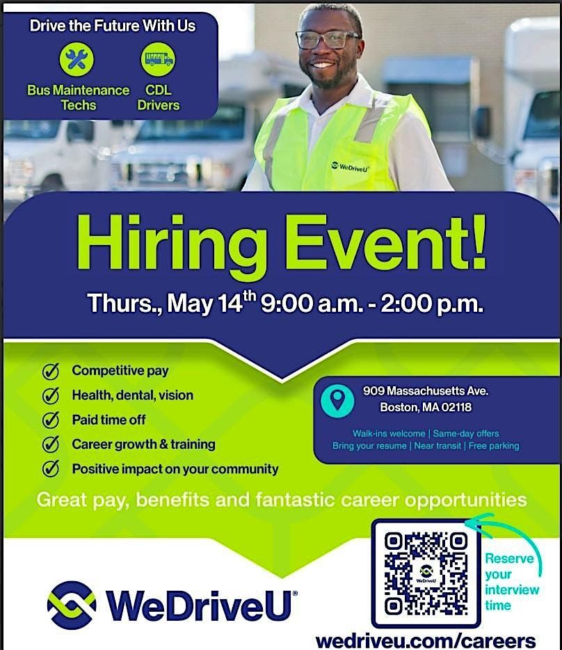 WeDriveU Boston Hiring Event - Bus\/Diesel Mechanics & CDL Drivers