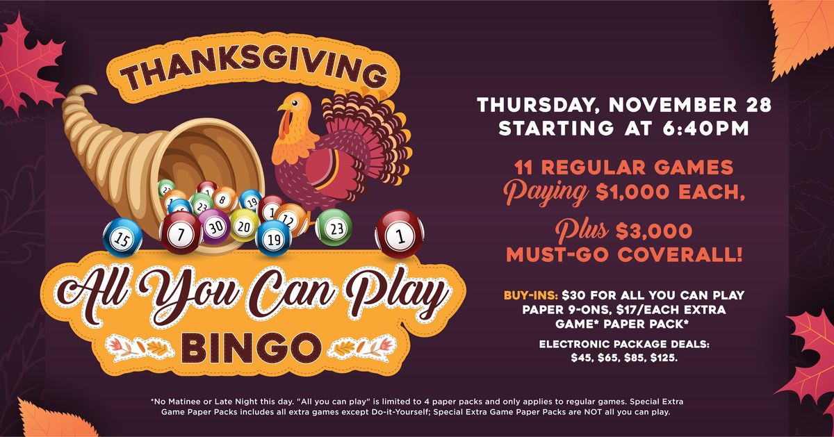 Thanksgiving "All You Can Play" Bingo