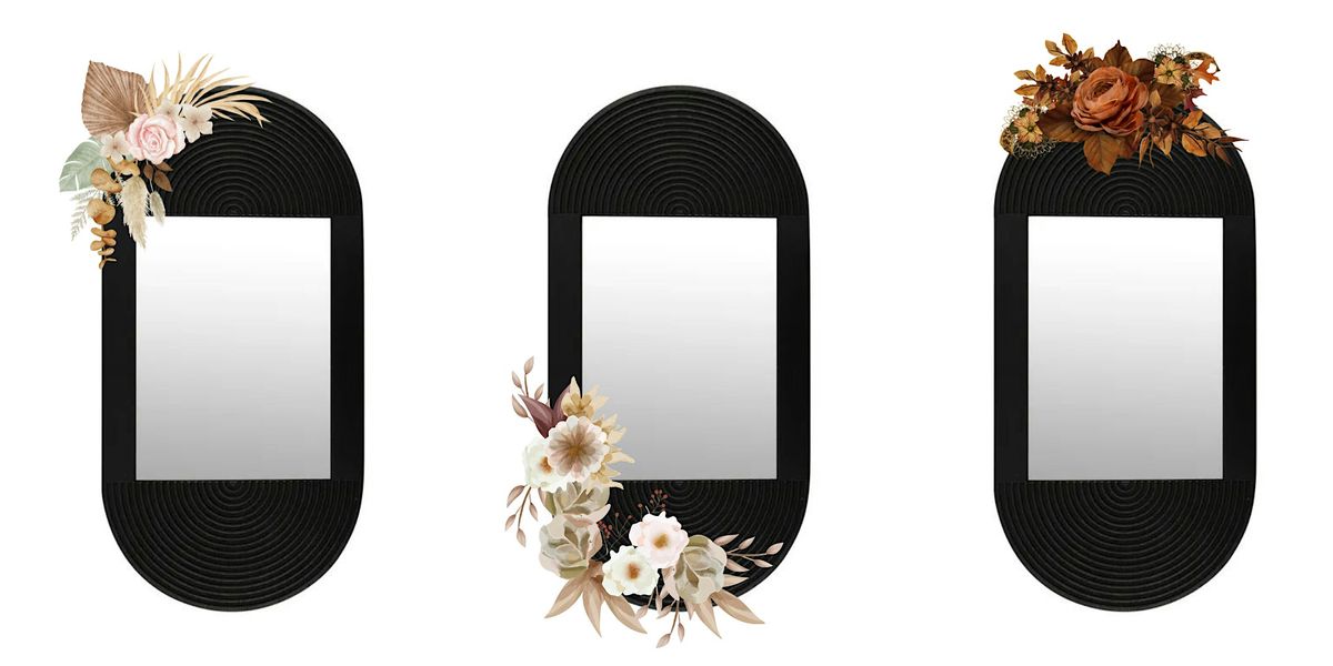 Floral Mirror - black oval (dried & preserved flowers)