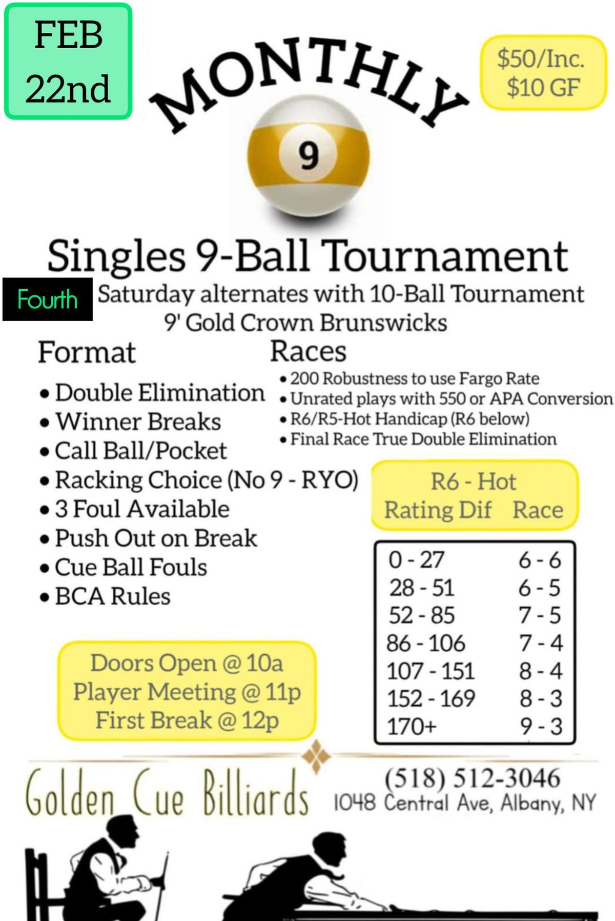 Golden Cue Monthly 9-Ball Singles Tournament