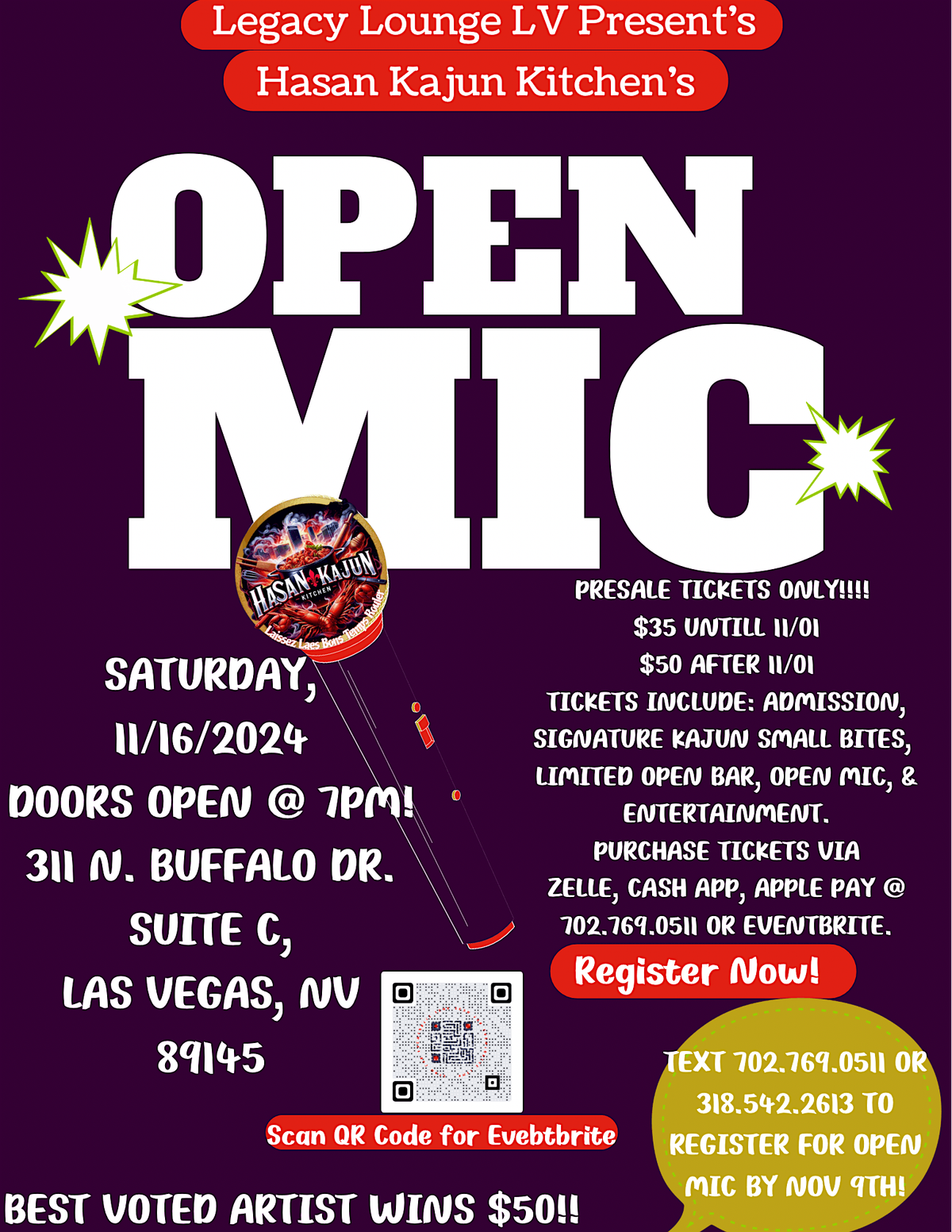 Legacy Lounge LV presents's The Hasan Kajun Kitchen's Open Mic