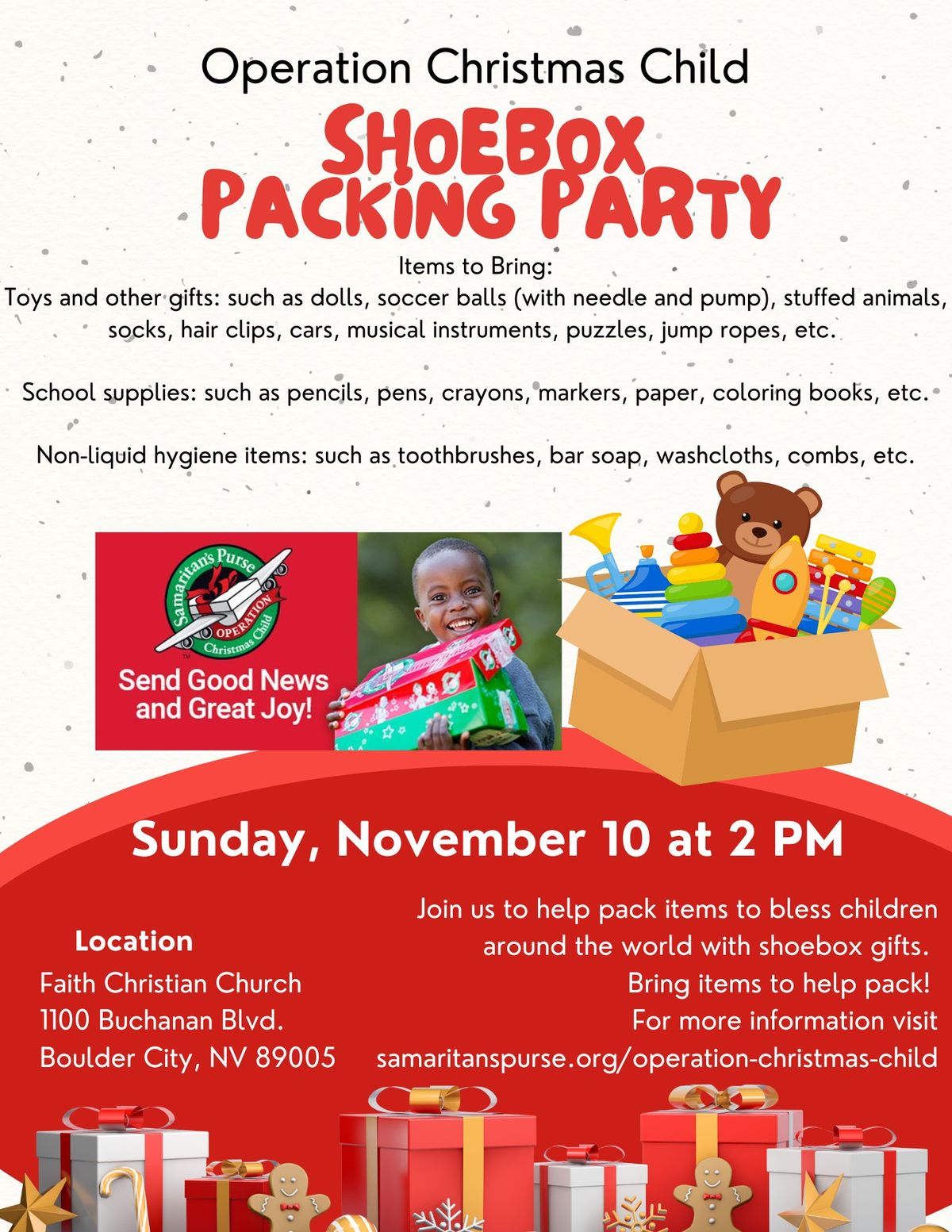 Shoebox Packing Party for Operation Christmas Child