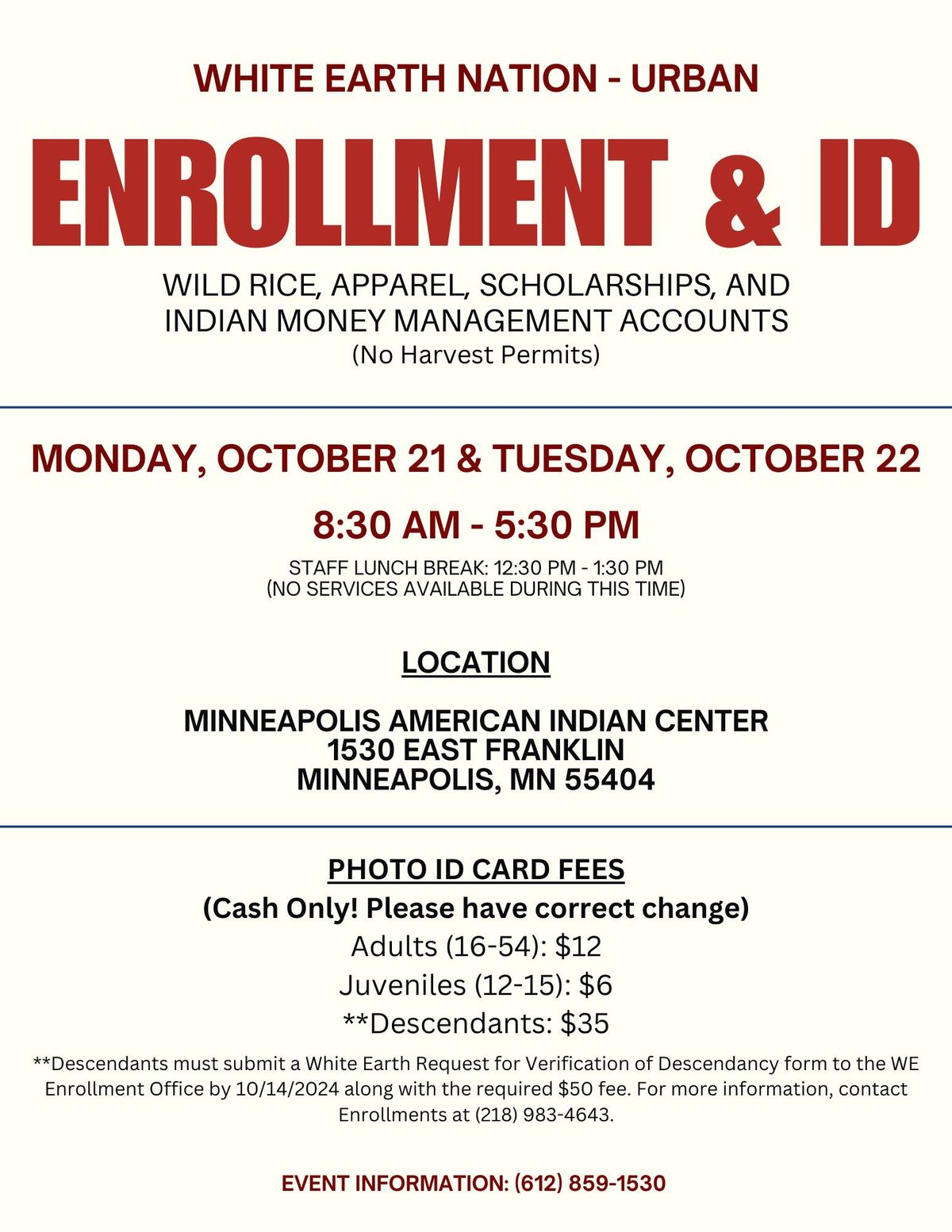 White Earth Urban Fall ID and Enrollment Event 