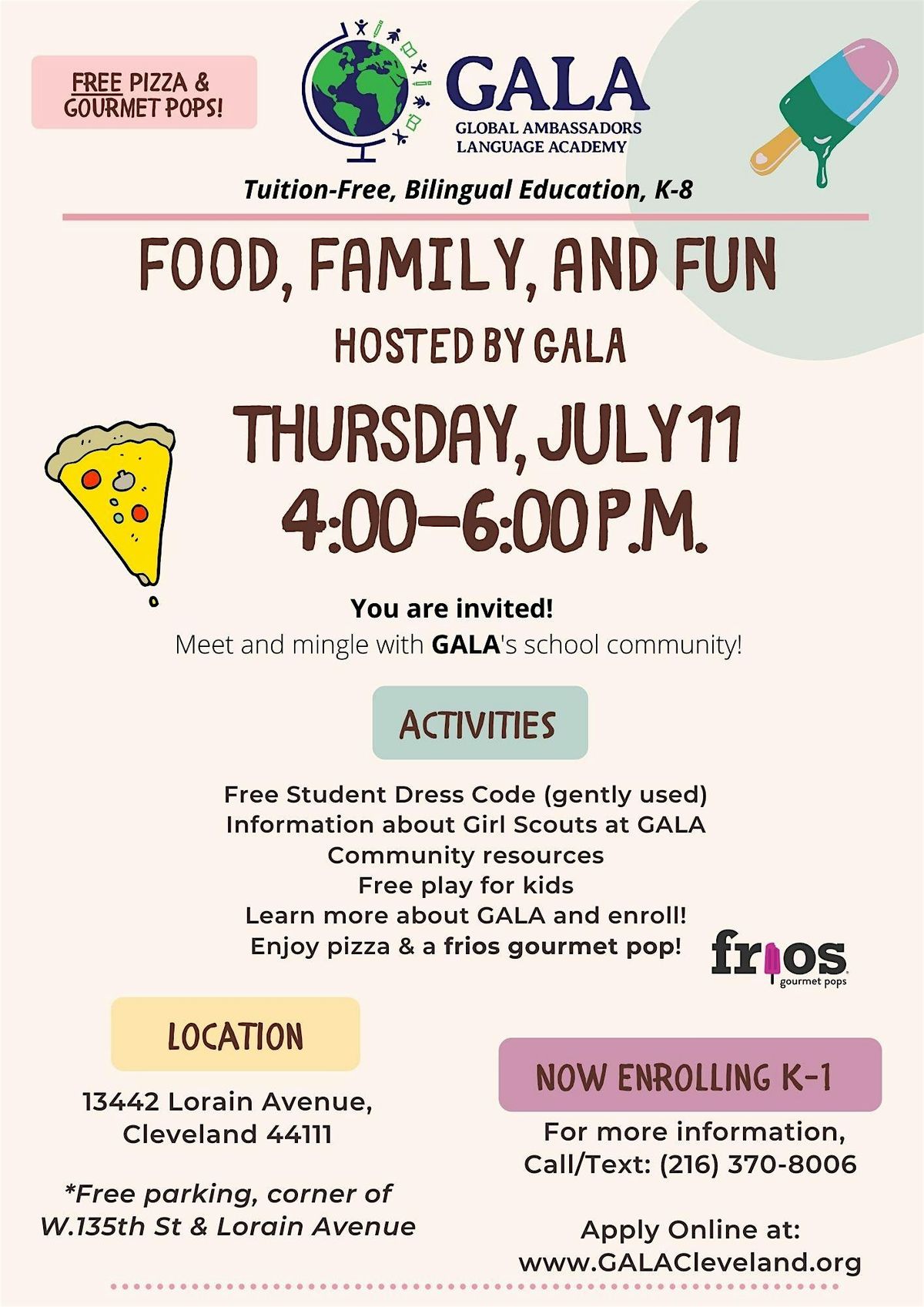Food, Family, & Fun!  Free Ice Cream Social Community Event at GALA, K-8