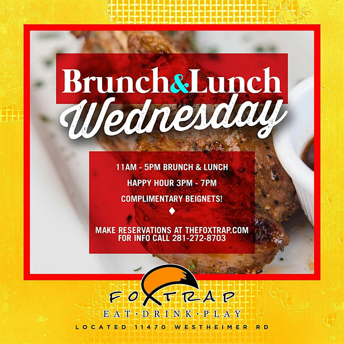 Wednesday Brunch & Lunch| Happy Hour | Hookah | Pool Tables | Free Beignets