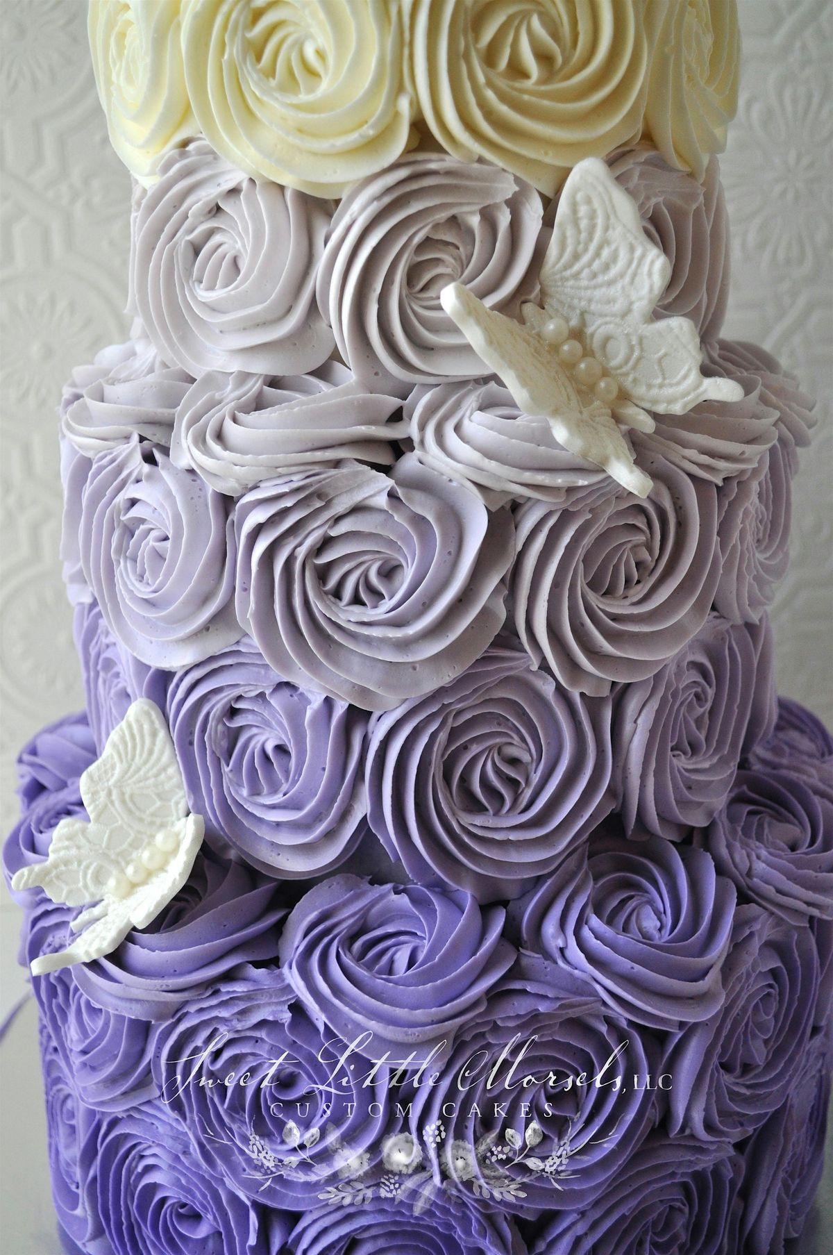 Sharp and Smooth Buttercream Cake with Buttercream Rosettes & Fresh Florals