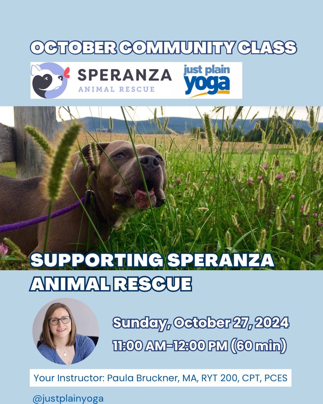 October Community Class Benefitting Speranza Animal Rescue