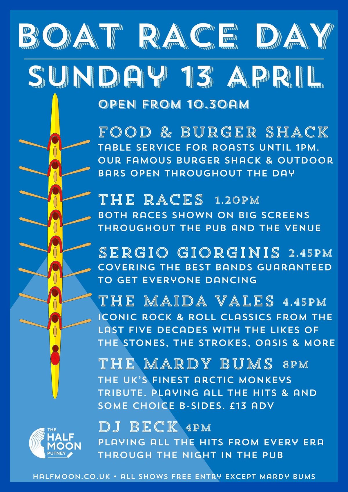 Boat Race Day 2025: The Maida Vales + The Sergio Giorginis + Half Moon DJs \/\/ Half Moon Putney