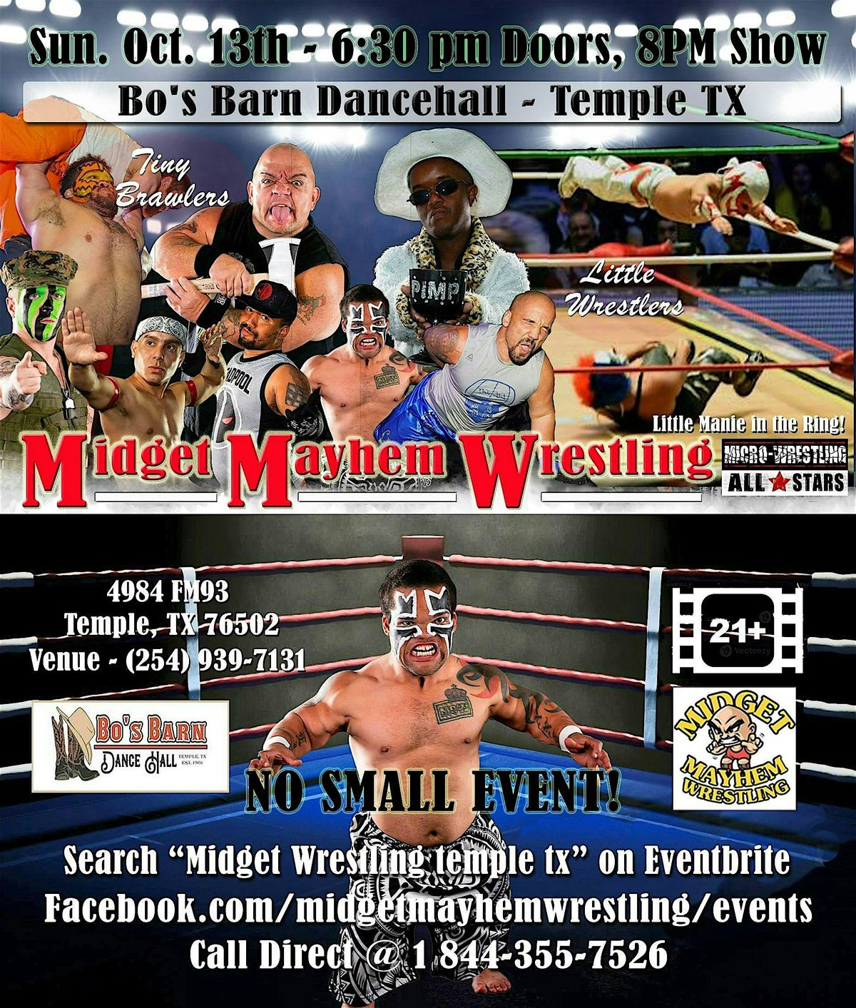 Midget Mayhem Wrestling Rips Through the Ring!  Temple TX (21+)