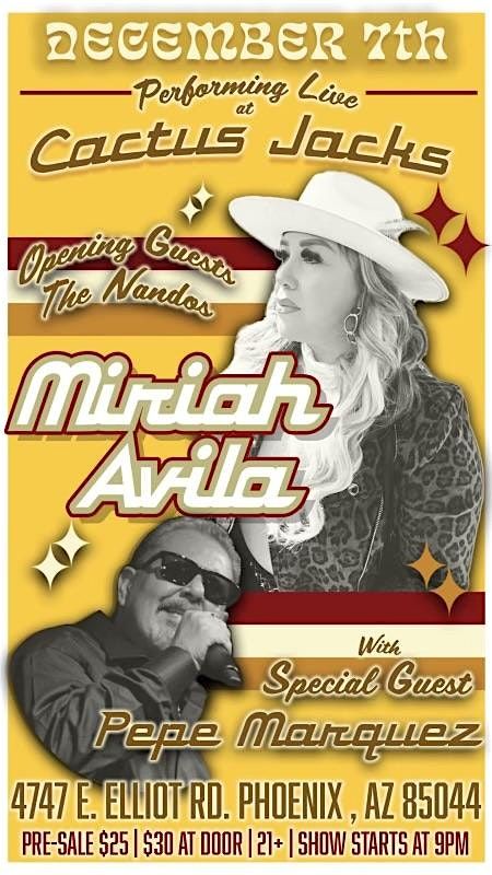 Dec 7th Mariah Avila performing Live w\/ The Nandos at Cactus Jacks