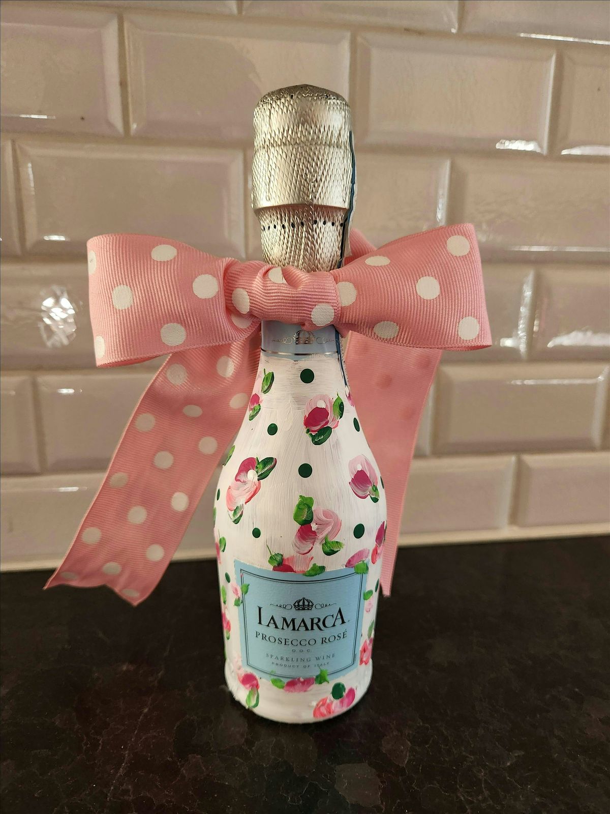 Painted mini prosecco bottle