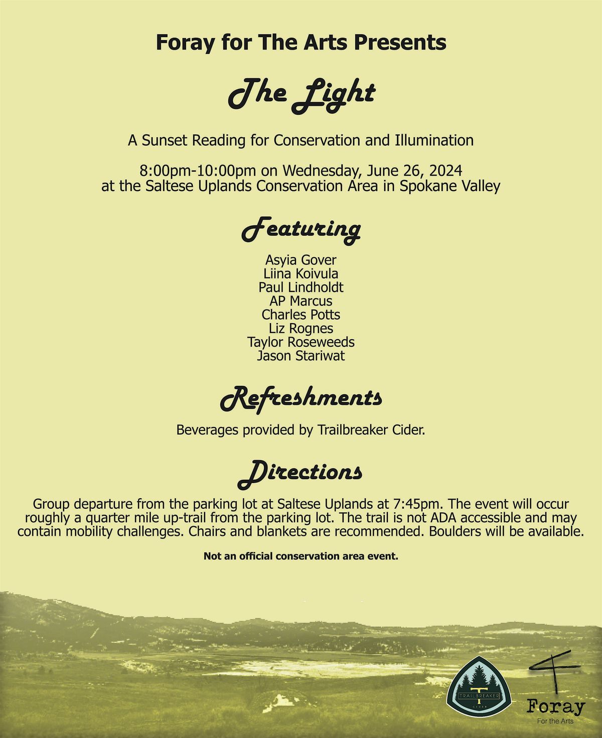Foray for The Arts Presents: The Light: A Sunset Reading