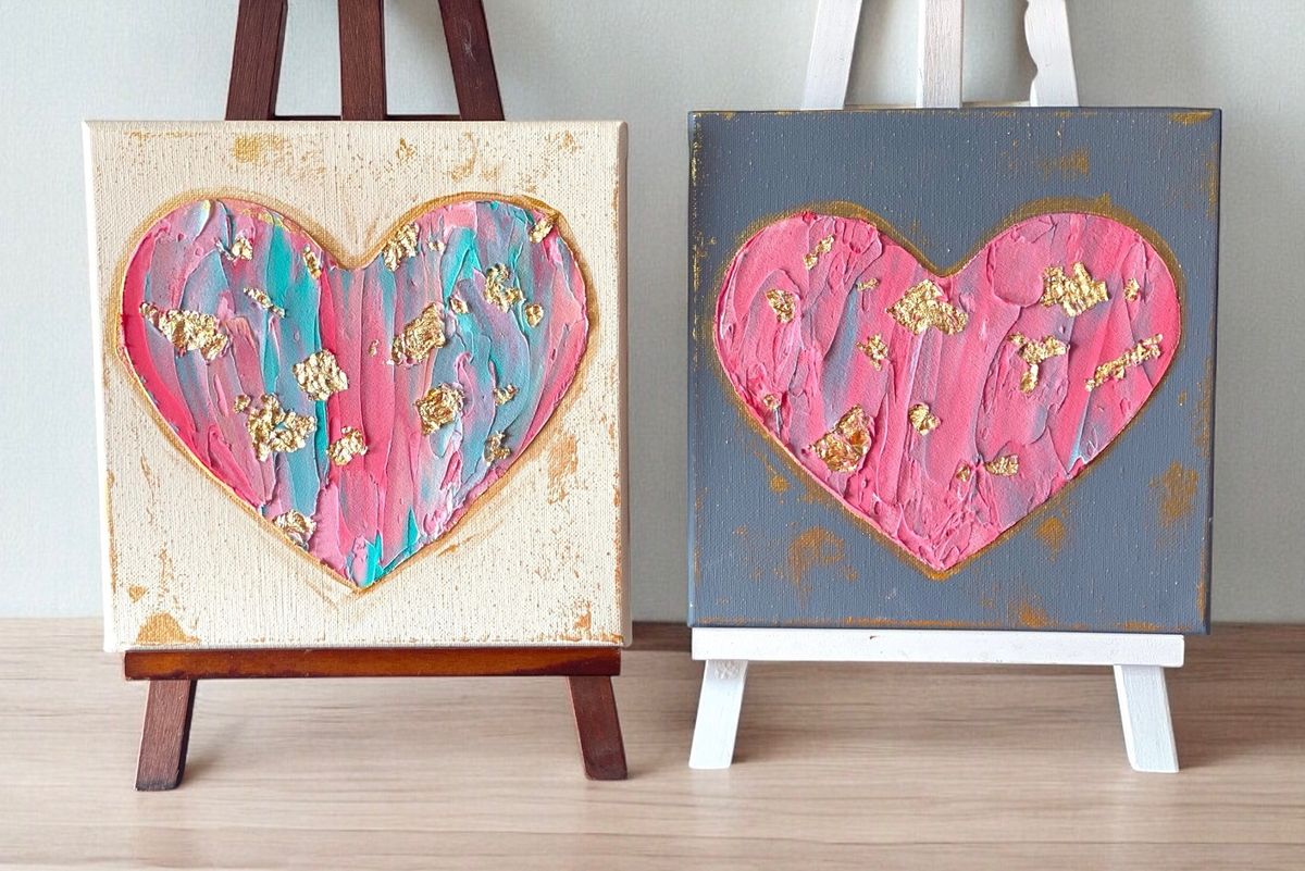 Textured Gold Leaf Heart Painting Class $35 1-27-25  6:00-8:00