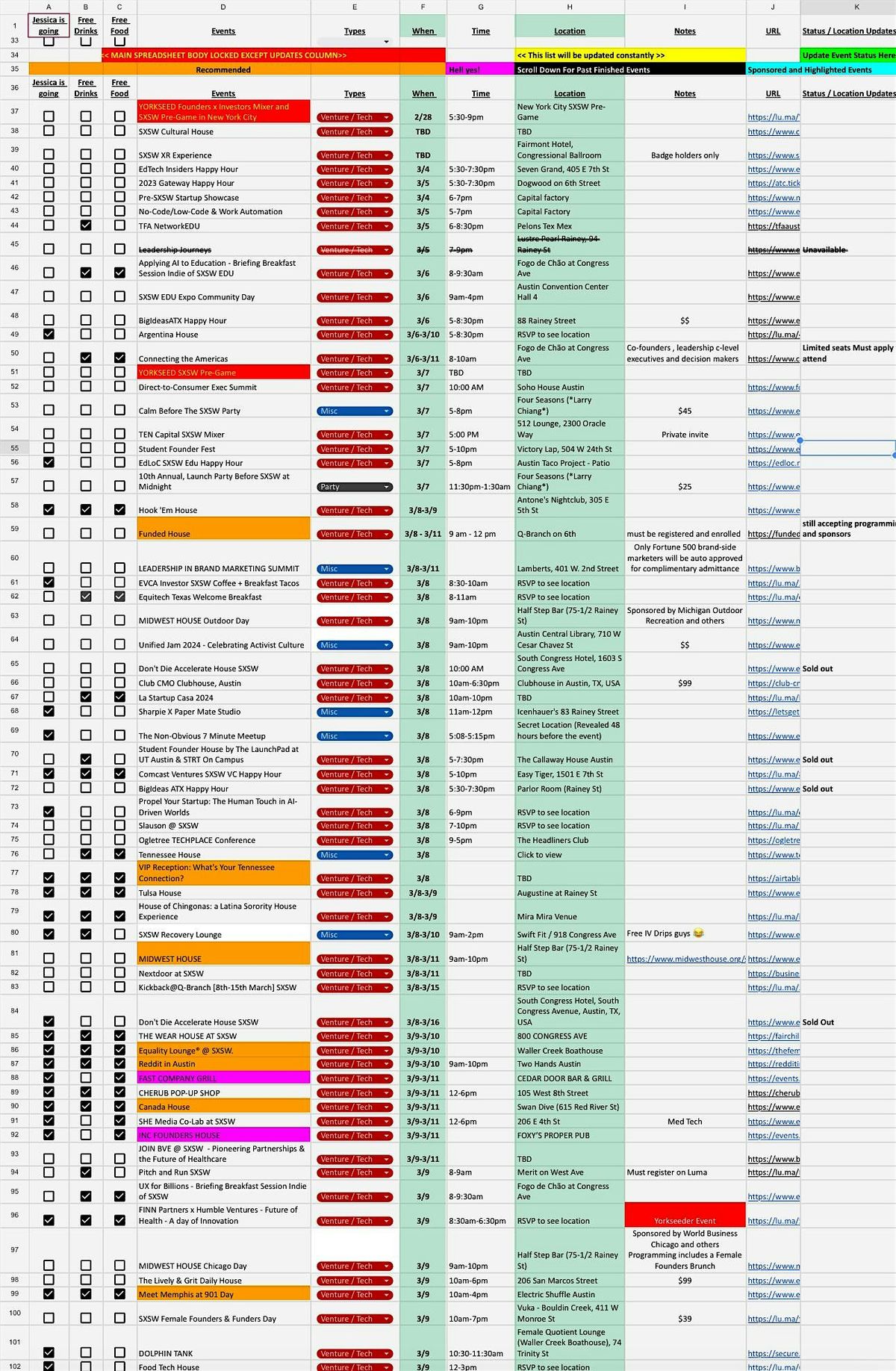 FREE SXSW Original Unofficial Master Side Event Spreadsheet by Yorkseed