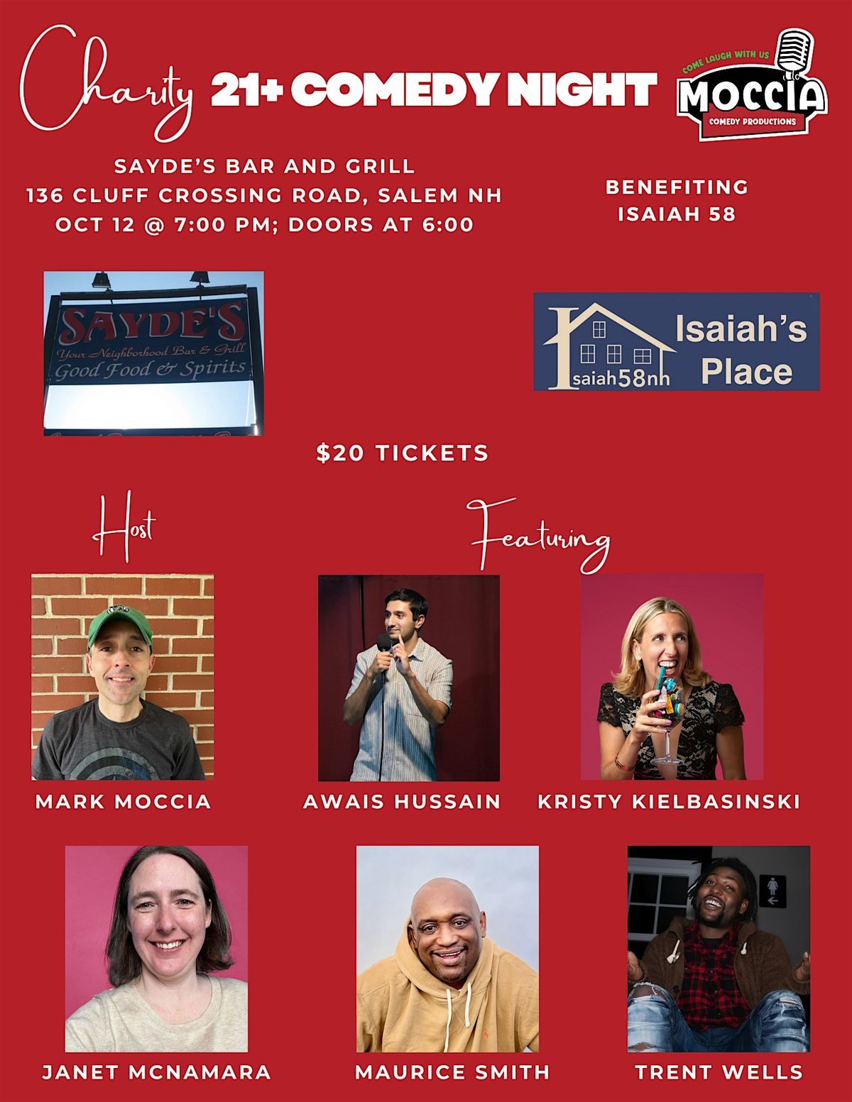 21+ Charity Comedy Night @ Sayde's Bar and Grill to benefit Isaiah 58!