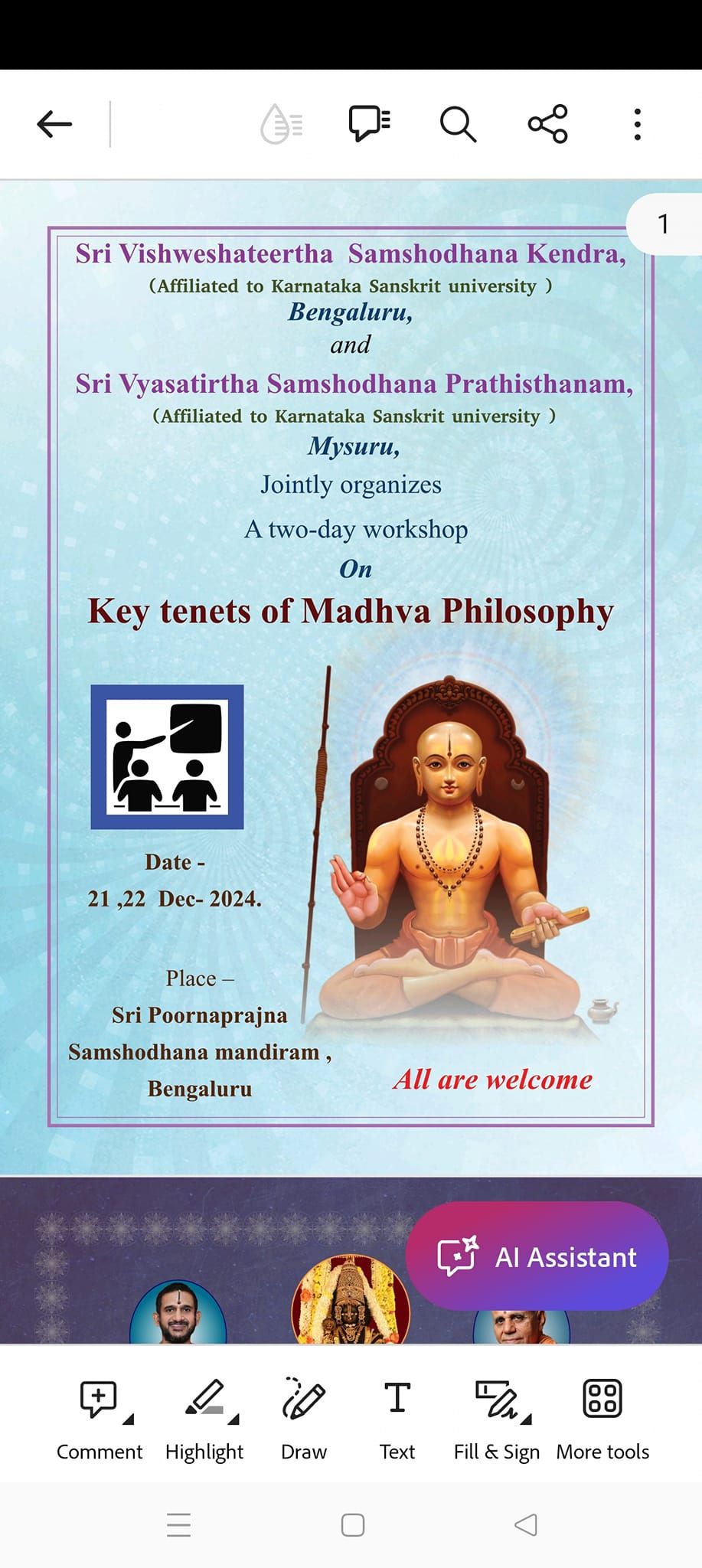 Key tenets of Madhva Philosophy Workshop