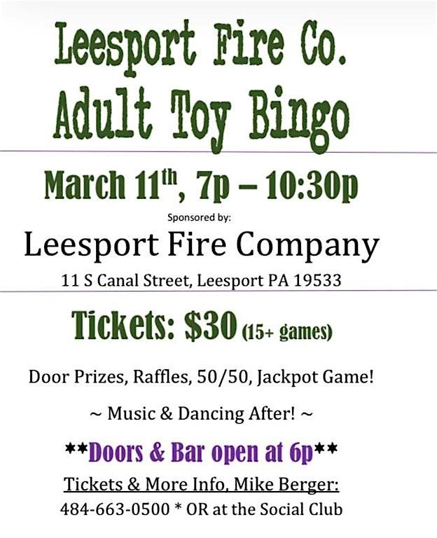 Leesport Fire Co Adult Toy Bingo