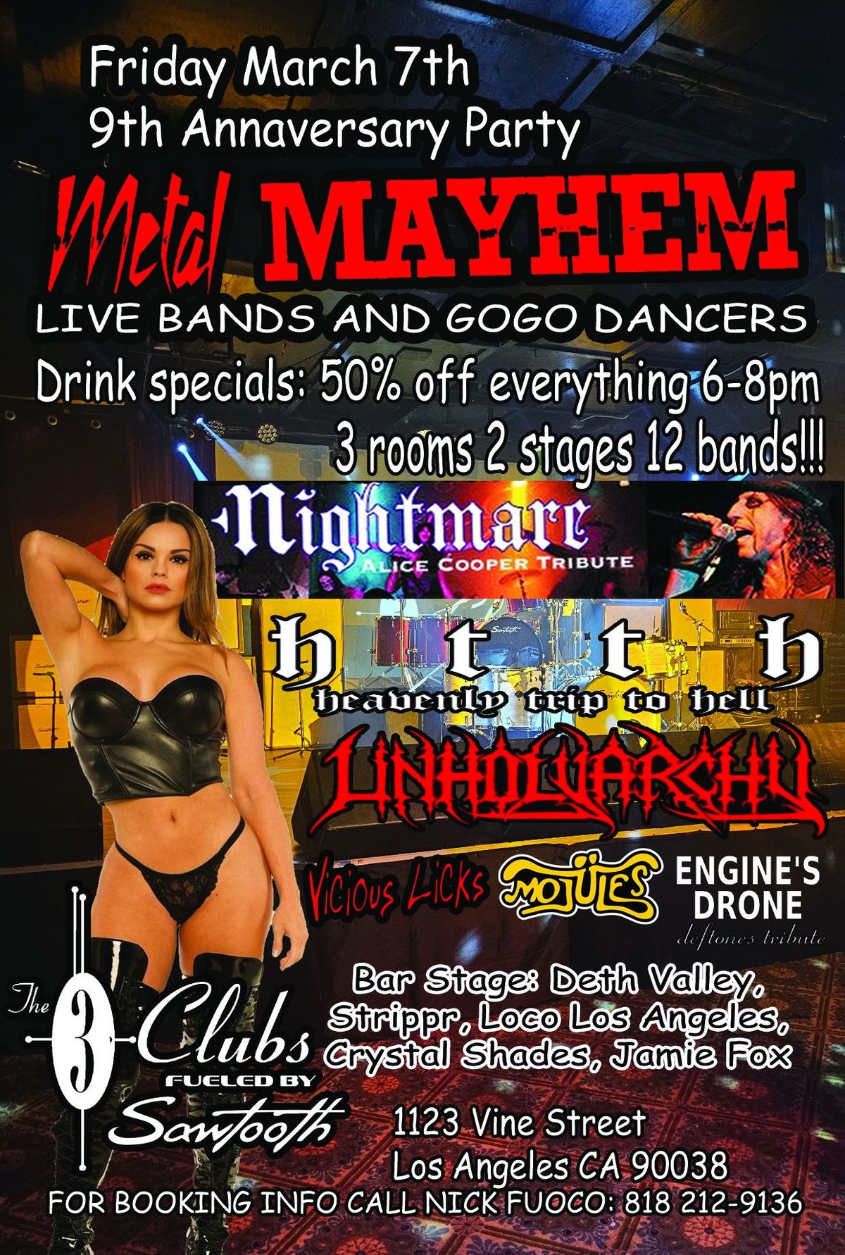 Metal Mayhem 9th Anniversary Party Mar 7th The 3 Clubs