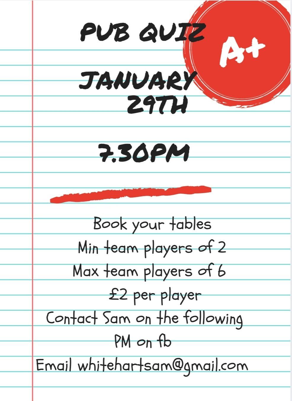 January Quiz 7.30pm