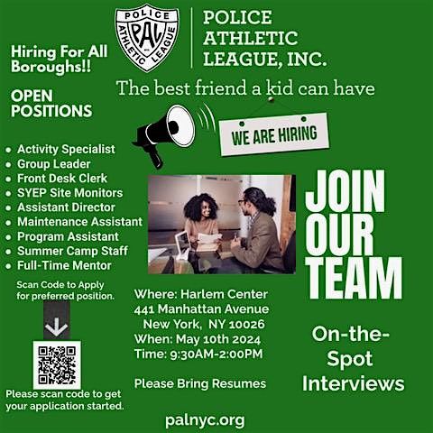Police Athletic League ALL BOROUGHS HIRING EVENT!!!!