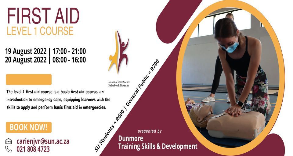 First Aid Level 1 course, Division of Sport Science Stellenbosch University, 19 August 2022